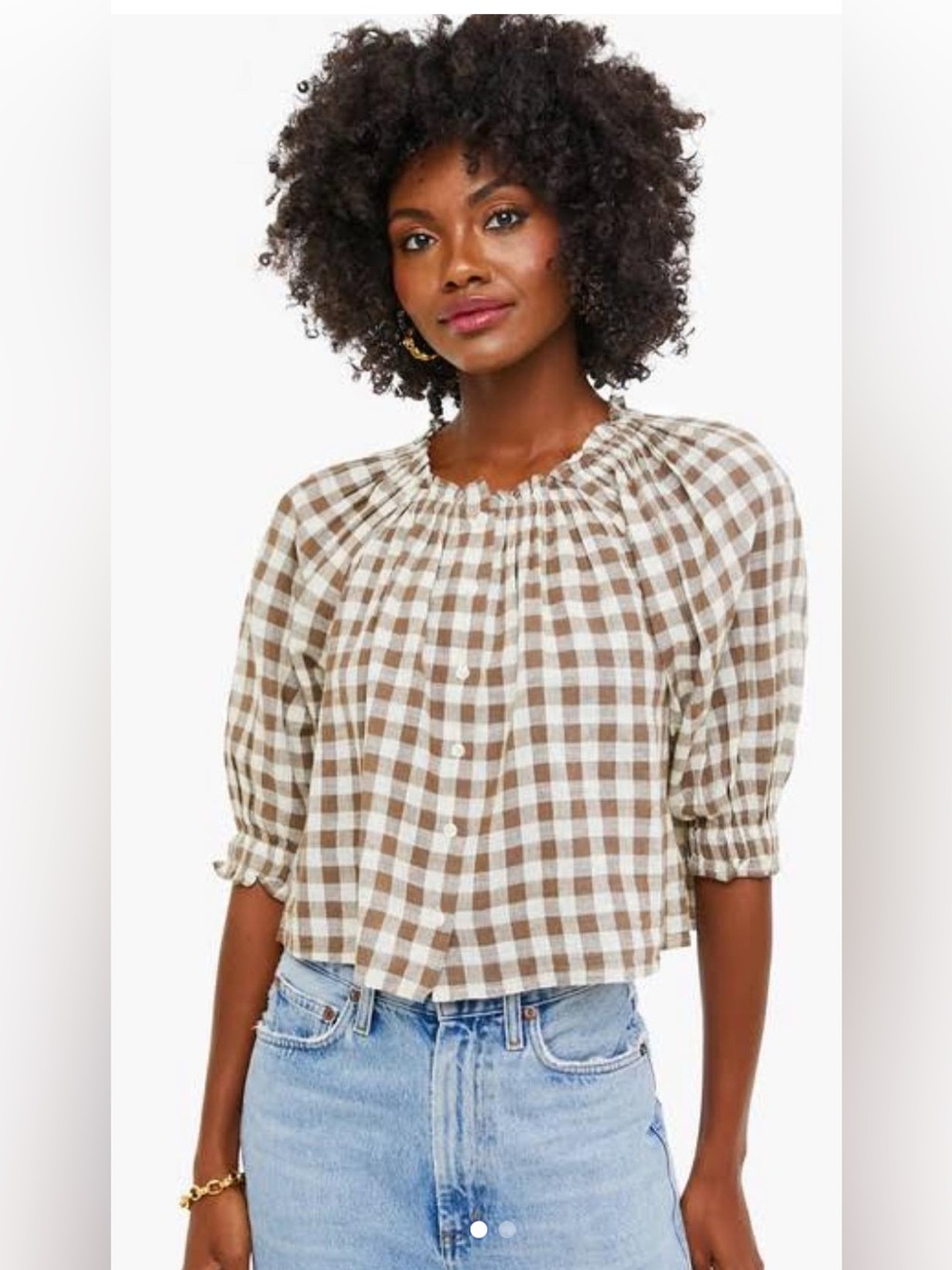 APIECE APART Gingham Peasant Blouse Size Small